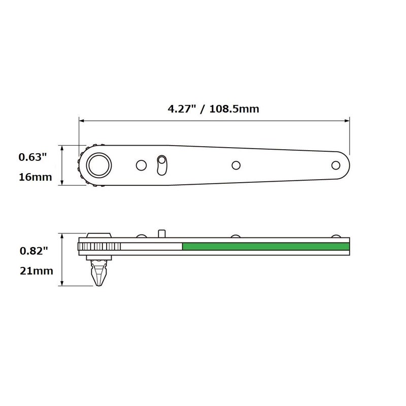 ANEX Ultra Low Profile Offset Ratcheting Screwdriver and Hex Wrench 90 Degree For Tight Area (Magnetic 9 Bits Set) Straight Flathead, Green - Image 3